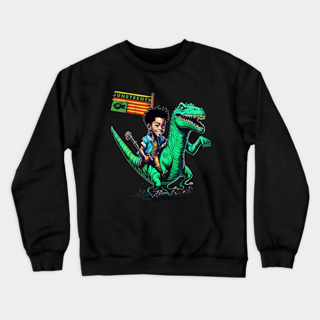 Juneteenth black king riding t rex dino funny boys kids flag Crewneck Sweatshirt by AlmaDesigns